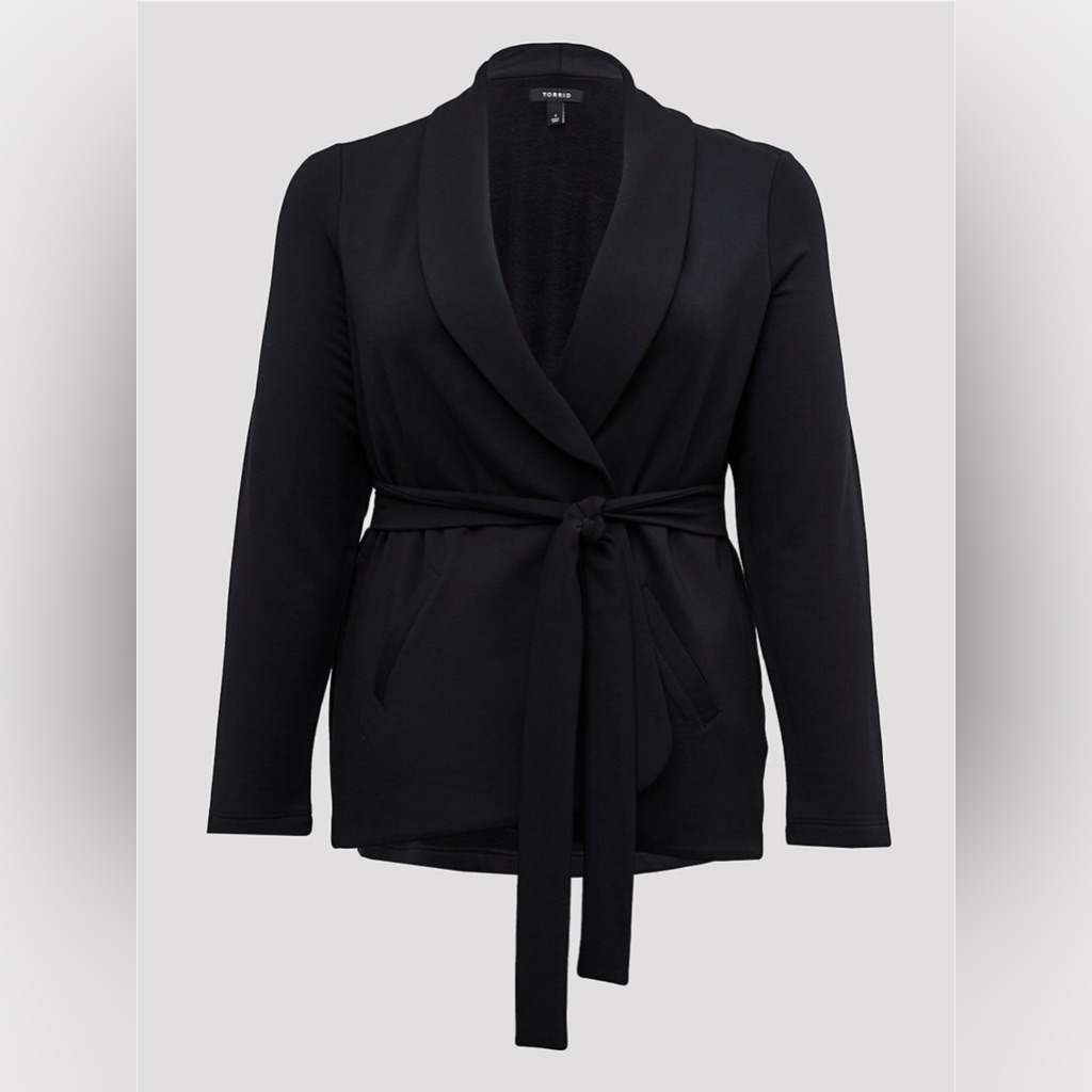 Torrid Women’s Black Knit Tie Waist Blazer Cardigan Jacket Long Sleeve Sz 4. Nwt